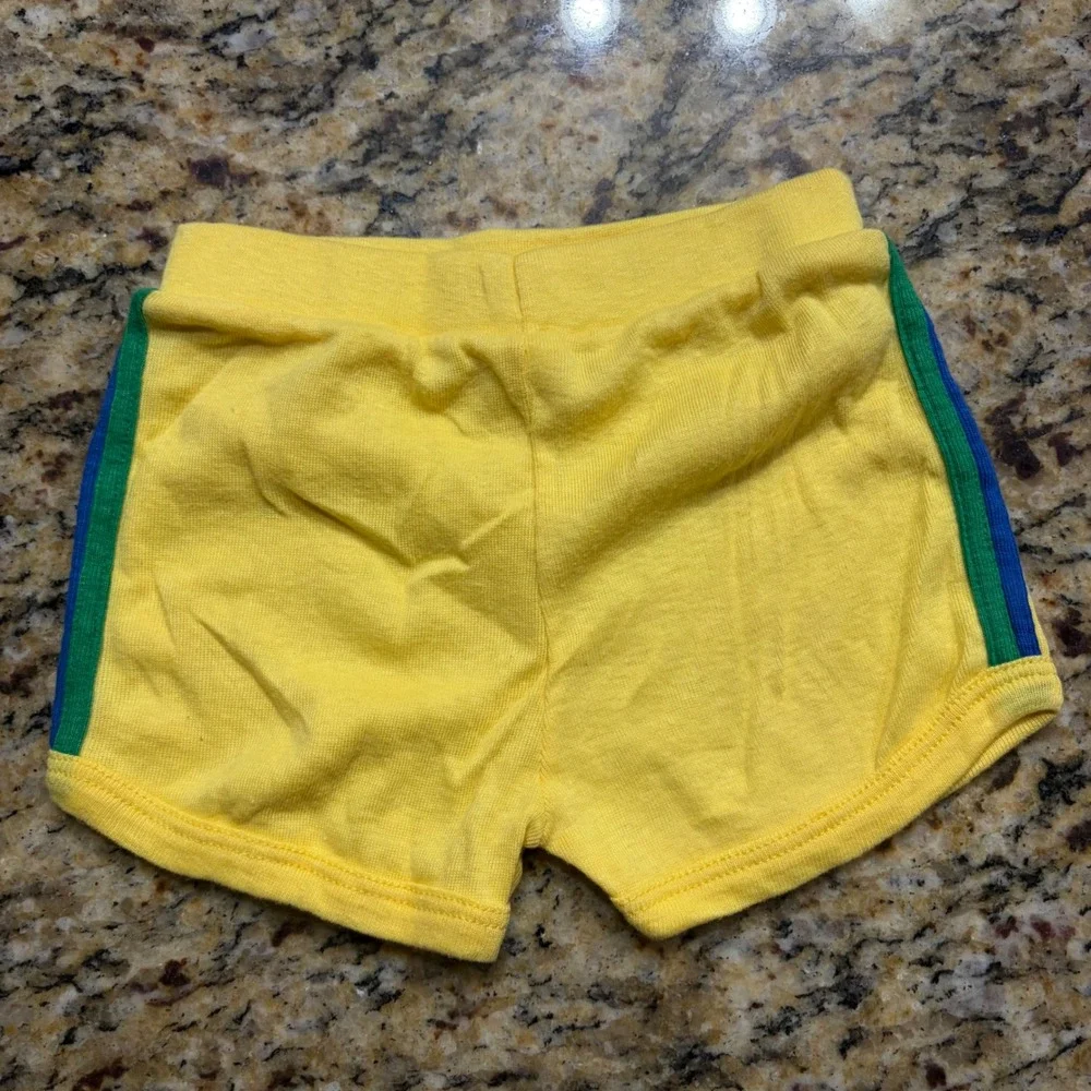 Vintage Devknit Kids Medium Yellow Striped Athletic Gym Shorts Made in USA Retro